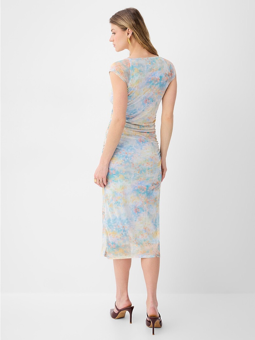 Icône brand ruched micromesh midi dress. - Picture 2 of 7
